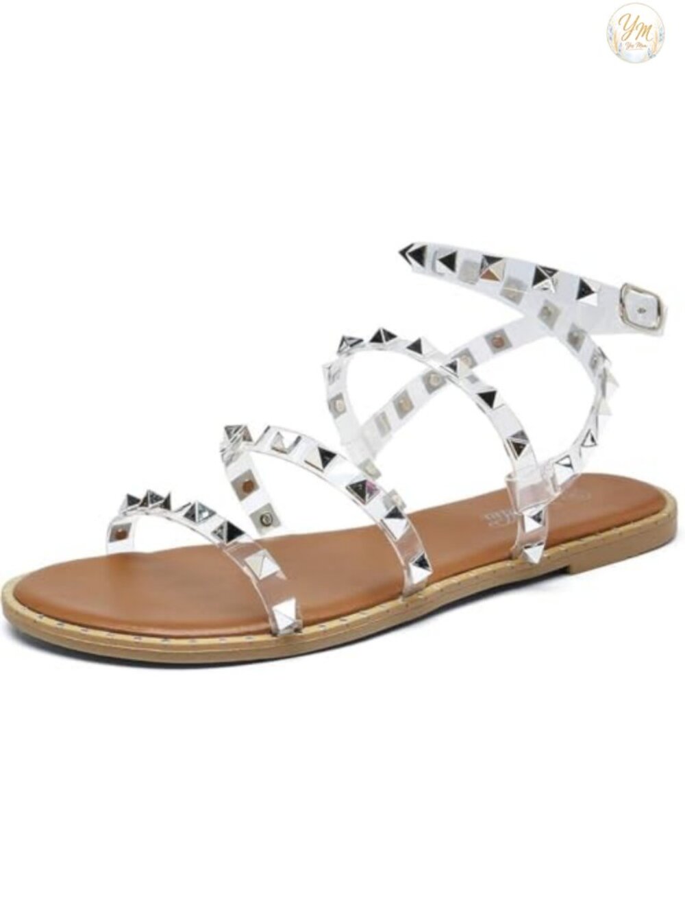 Women's Studded Gladiator Flat Sandals Ankle Strap Faux Leather Summer